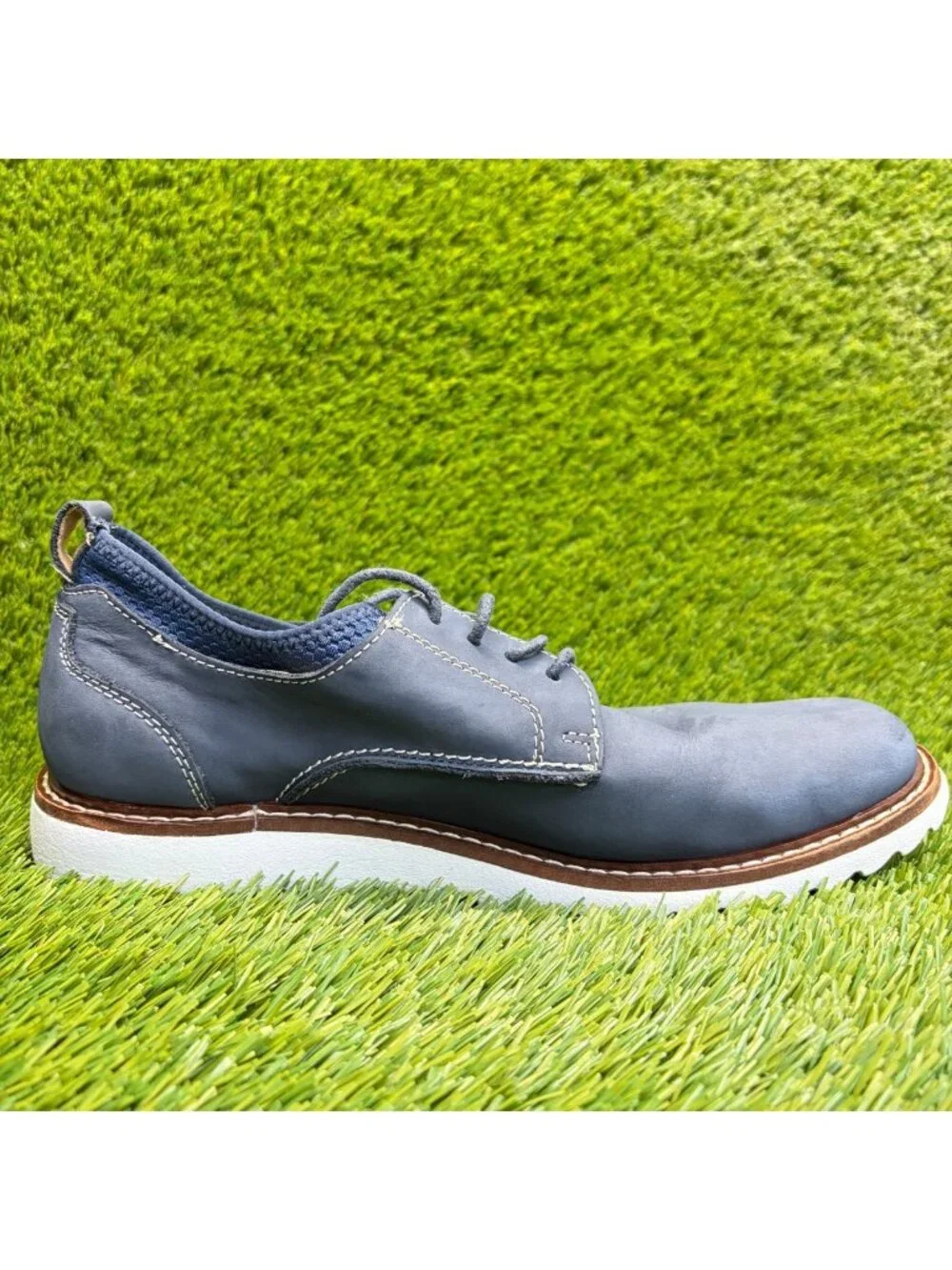 Johnston & Murphy Duncan Mens Size 8 Blue Leather Plain Toe Dress Oxford Shoes